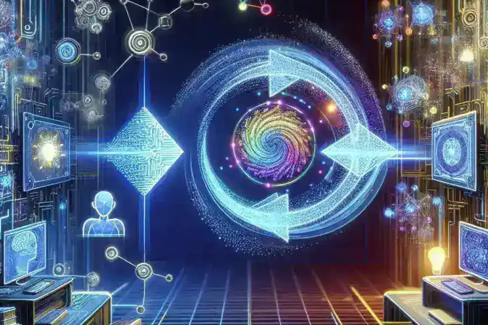 "Rarible introduces AI-powered generative minting in the NFT market, showcasing a vibrant digital artwork that represents innovative NFT creation techniques."