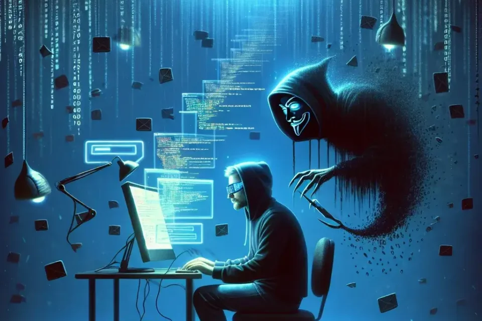 "Illustration of a phishing website creation process, showcasing elements like fake login forms and misleading URLs, highlighting tactics used by hackers to deceive users."