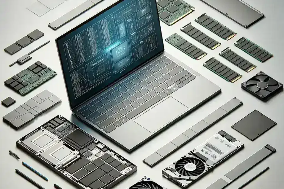 "Framework Laptop 13 showcasing its modular design with easily removable components, highlighting user-upgradable features and sustainability in modern technology."