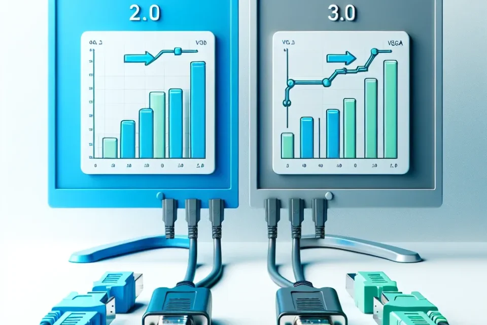 "Comparison of USB 2.0 and USB 3.0 to VGA adapters showcasing performance differences for better connectivity."